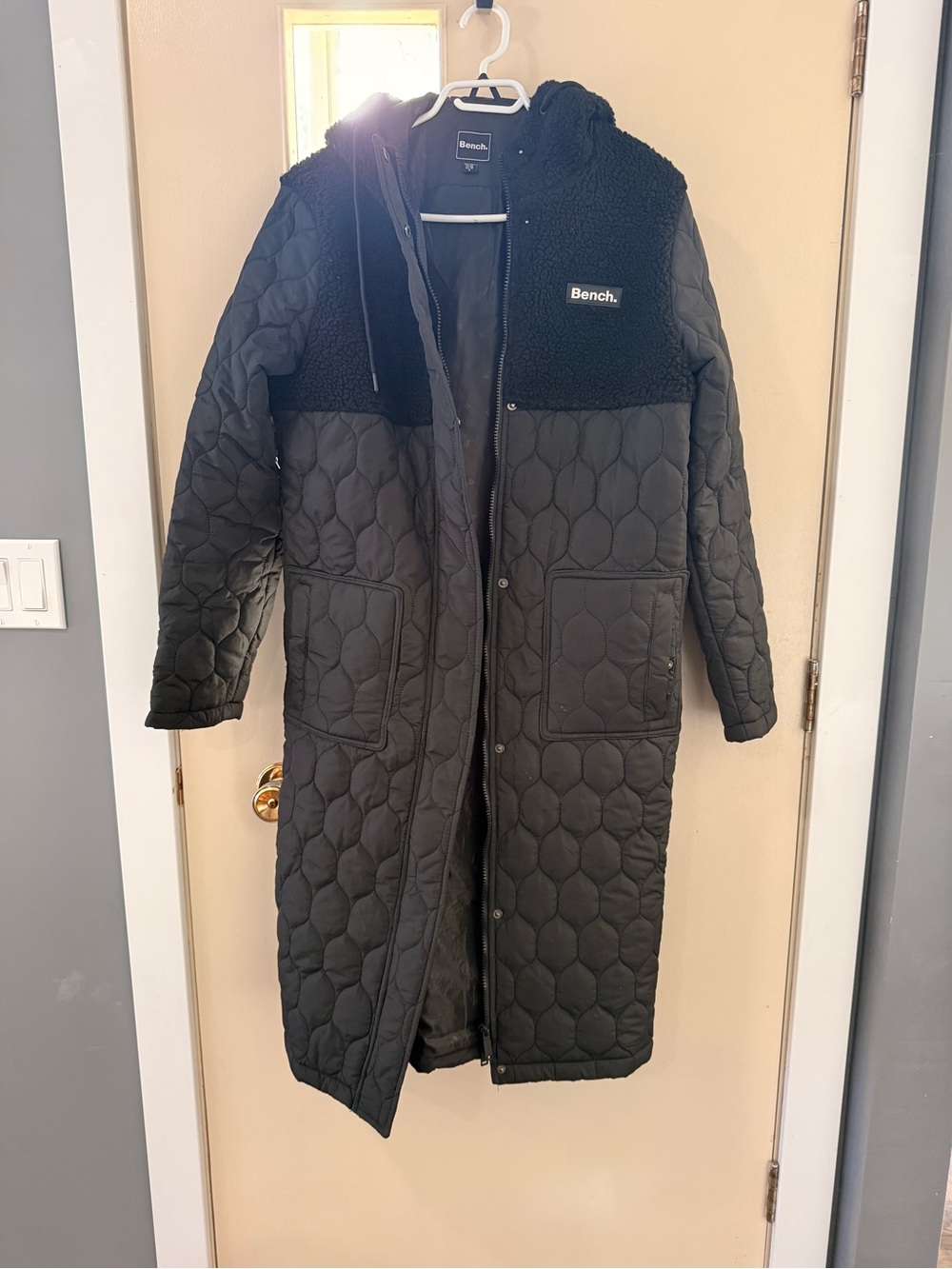 Bench Women’s Black Quilted Long Hooded Pea Coat